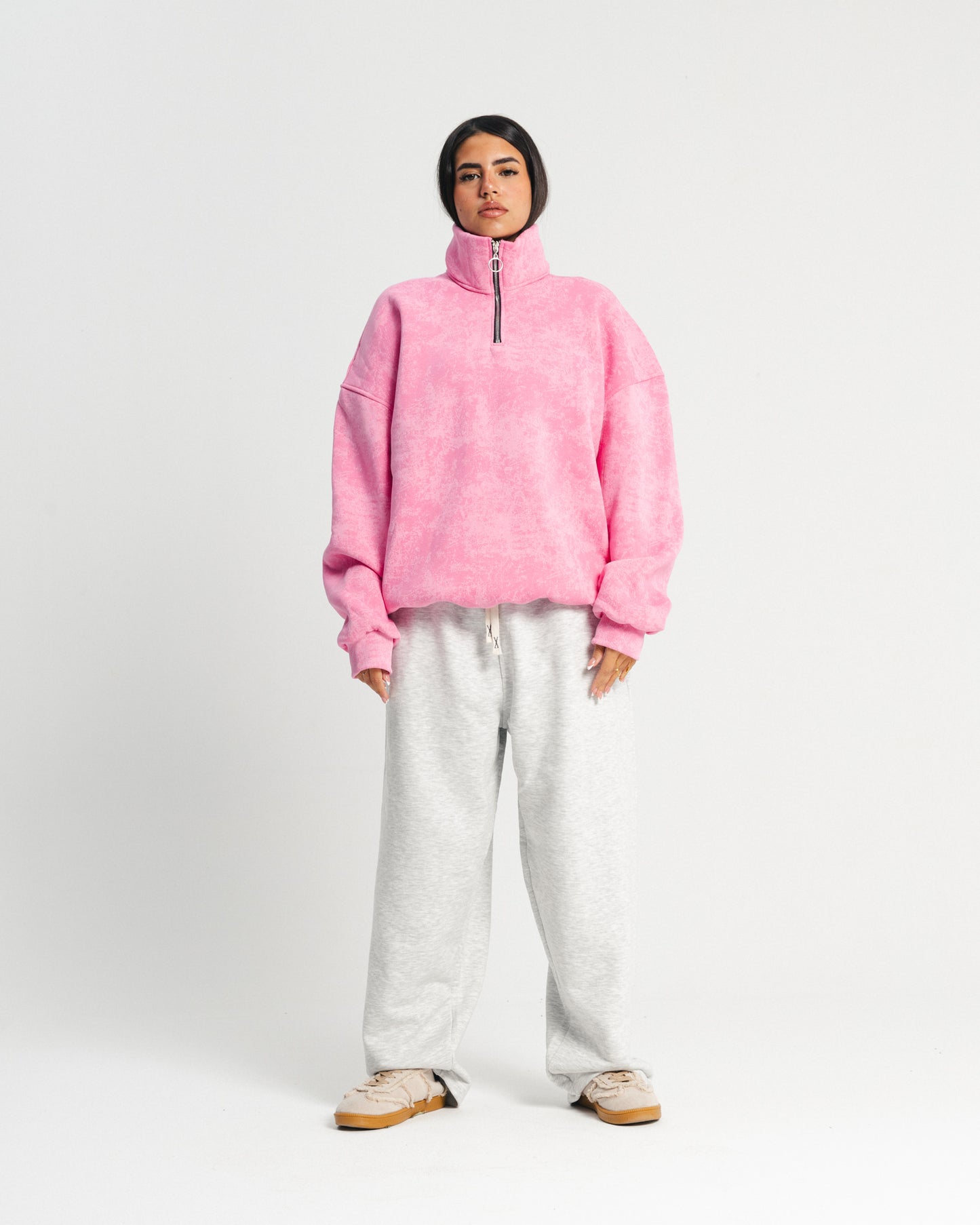QUARTER-ZIP SWEATSHIRT Pink Washed