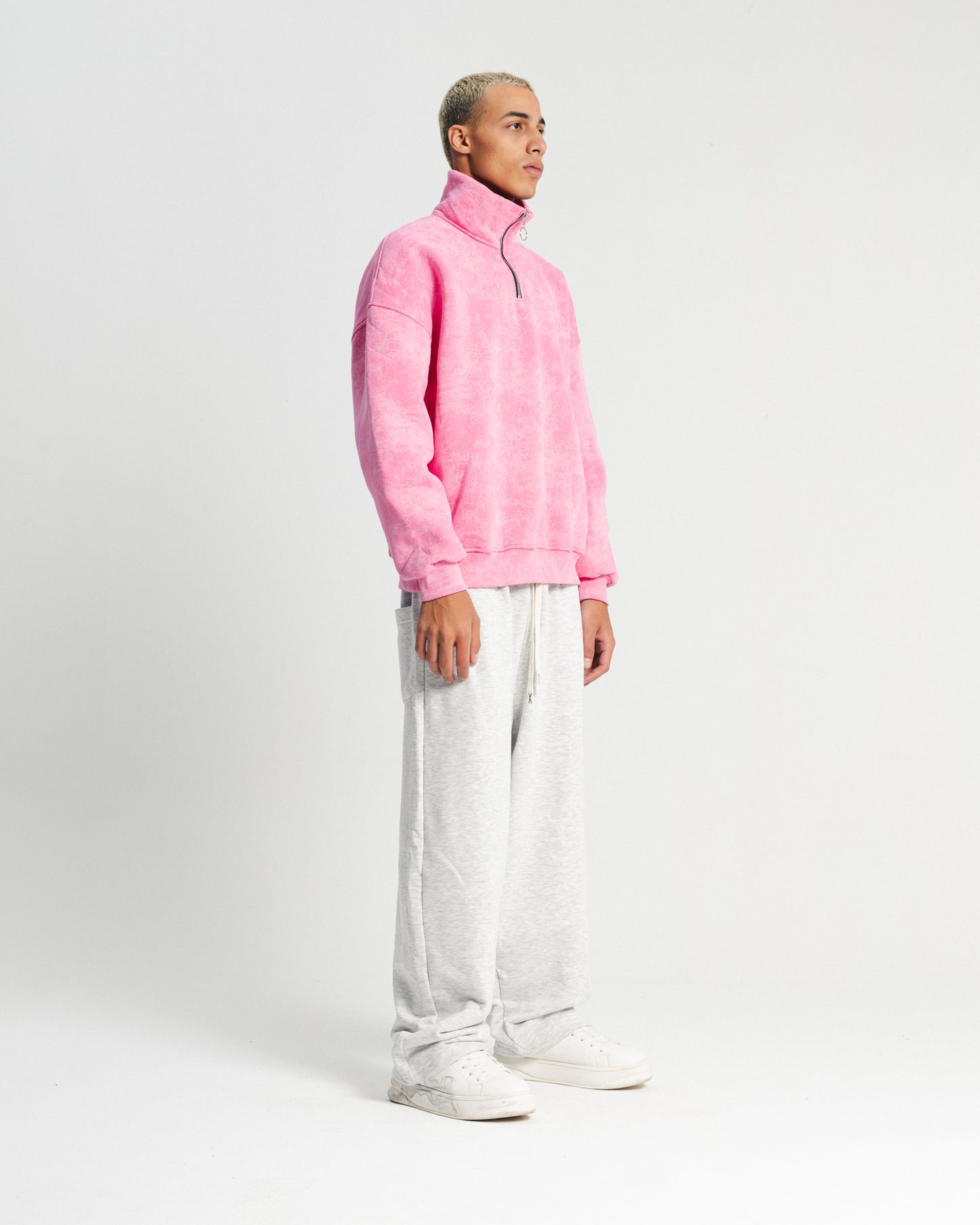 QUARTER-ZIP SWEATSHIRT Pink Washed