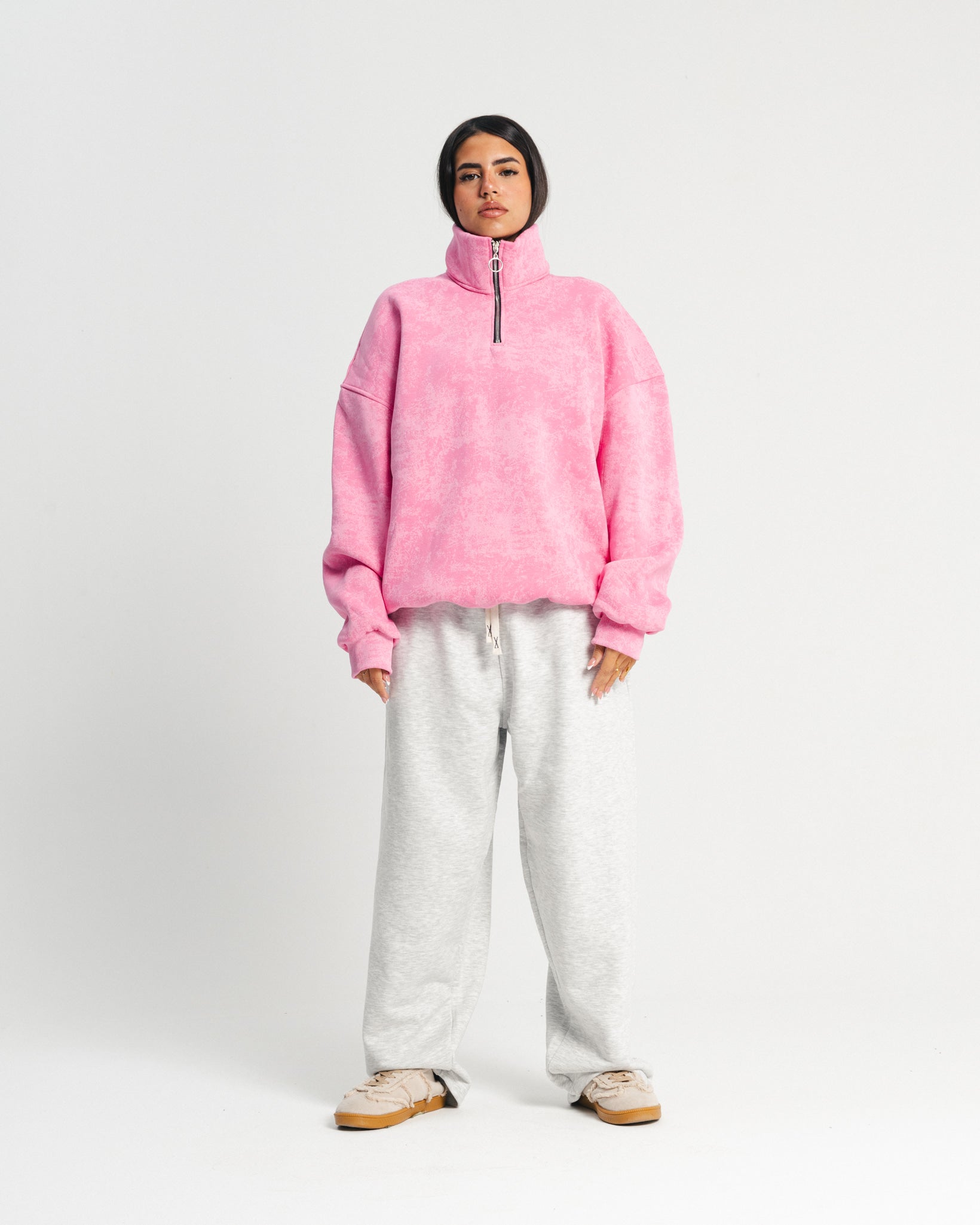 QUARTER-ZIP SWEATSHIRT Pink Washed