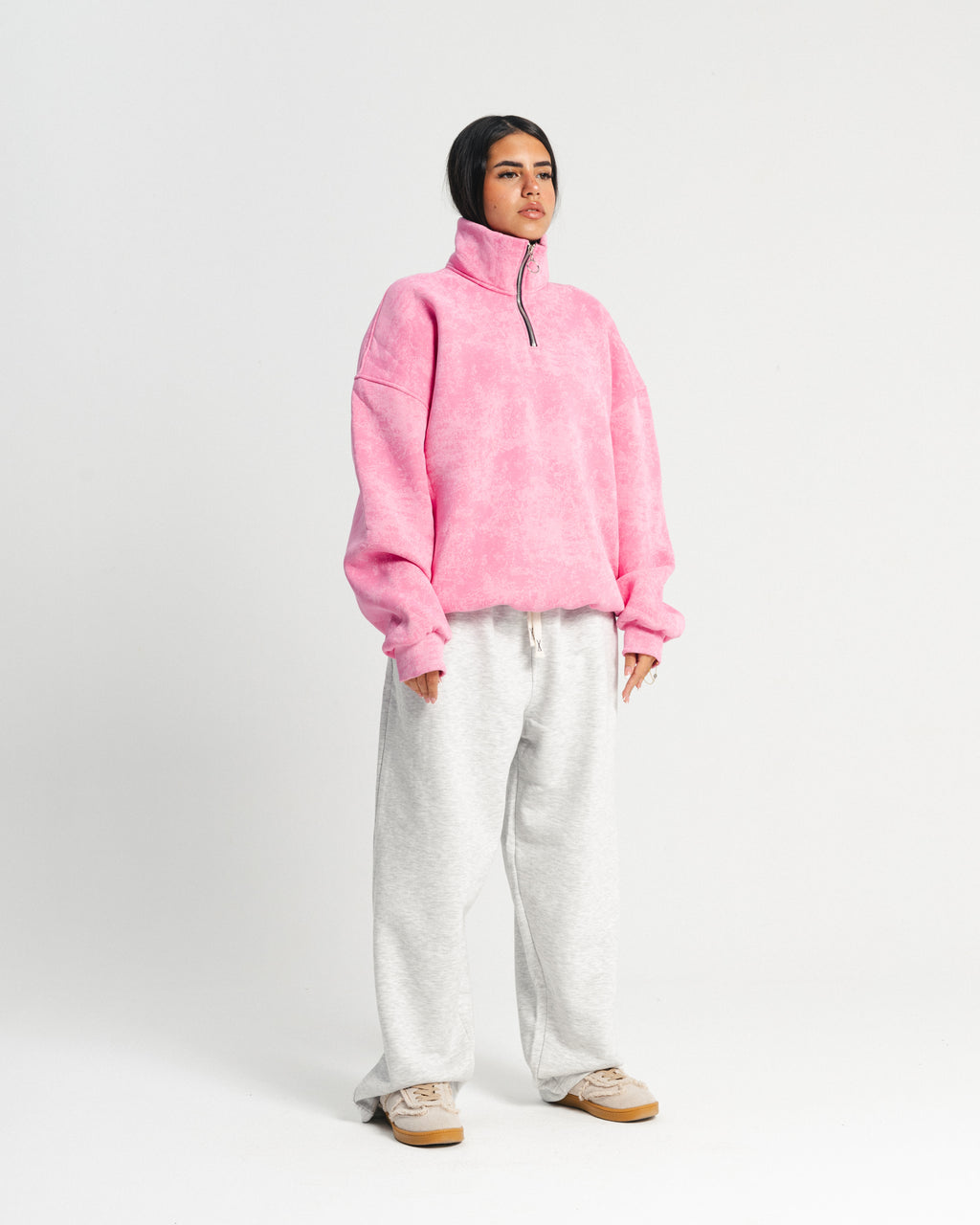 QUARTER-ZIP SWEATSHIRT Pink Washed