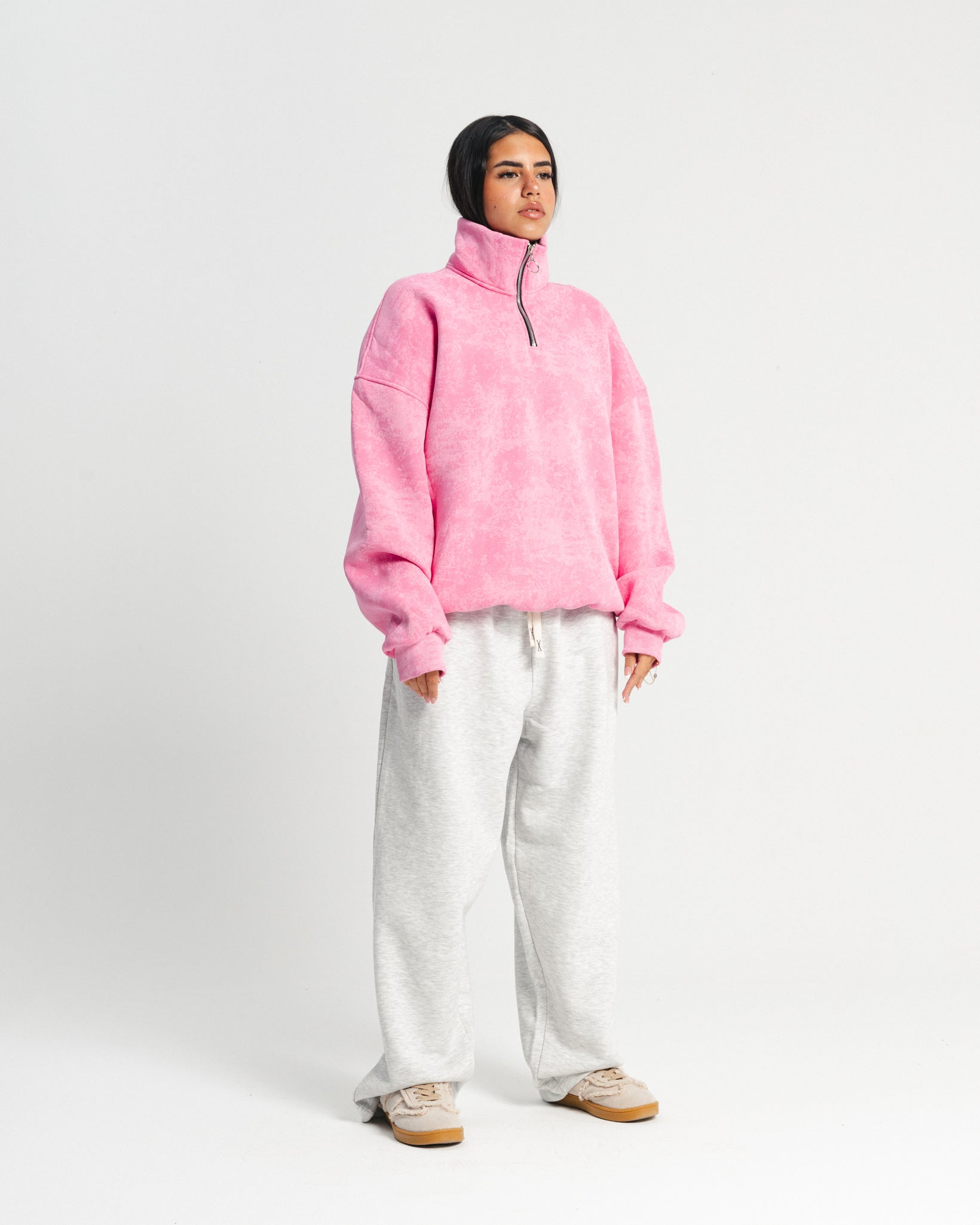 QUARTER-ZIP SWEATSHIRT Pink Washed