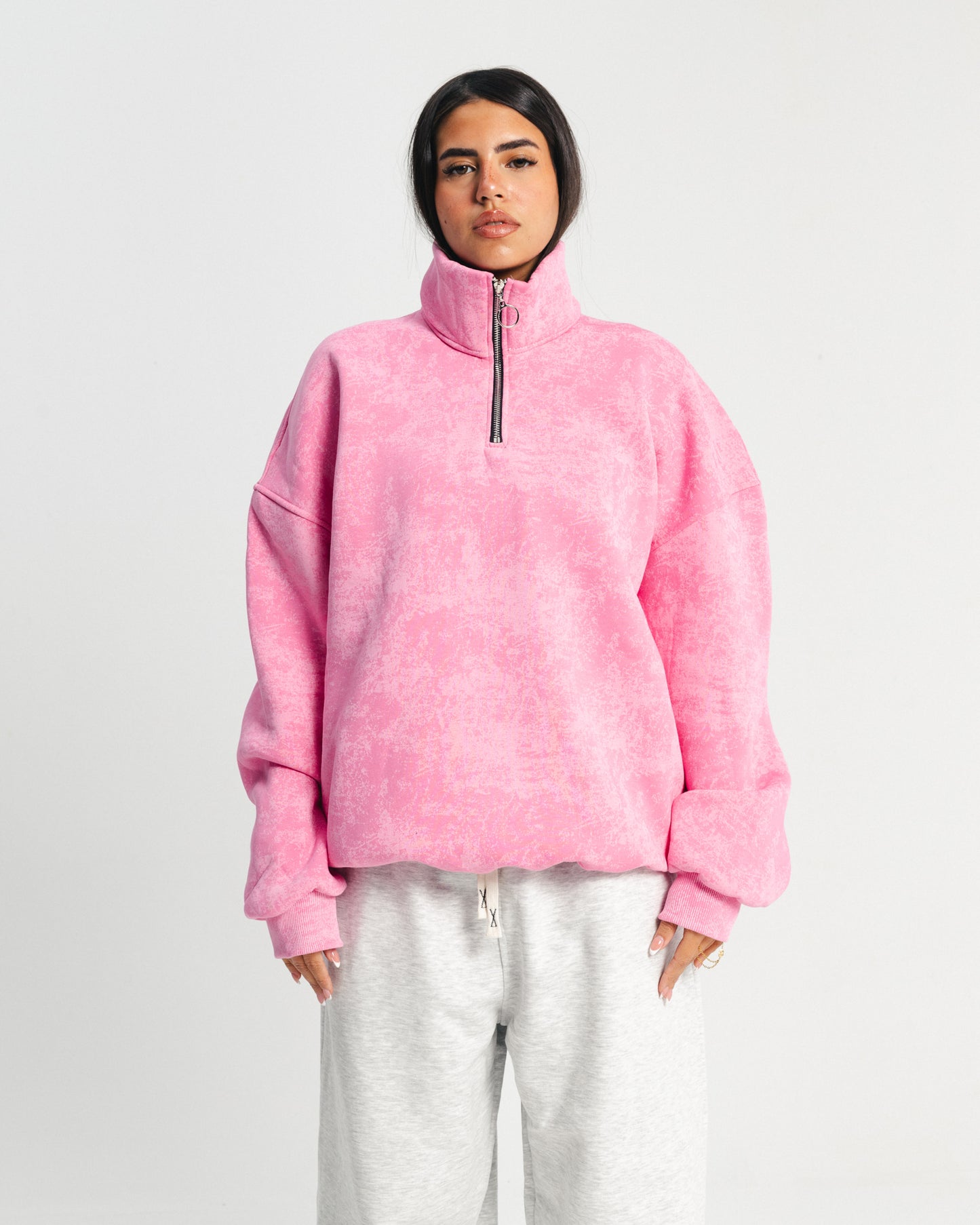 QUARTER-ZIP SWEATSHIRT Pink Washed