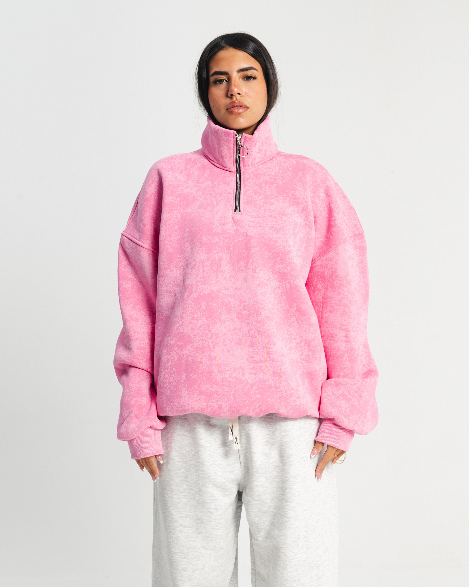 QUARTER-ZIP SWEATSHIRT Pink Washed