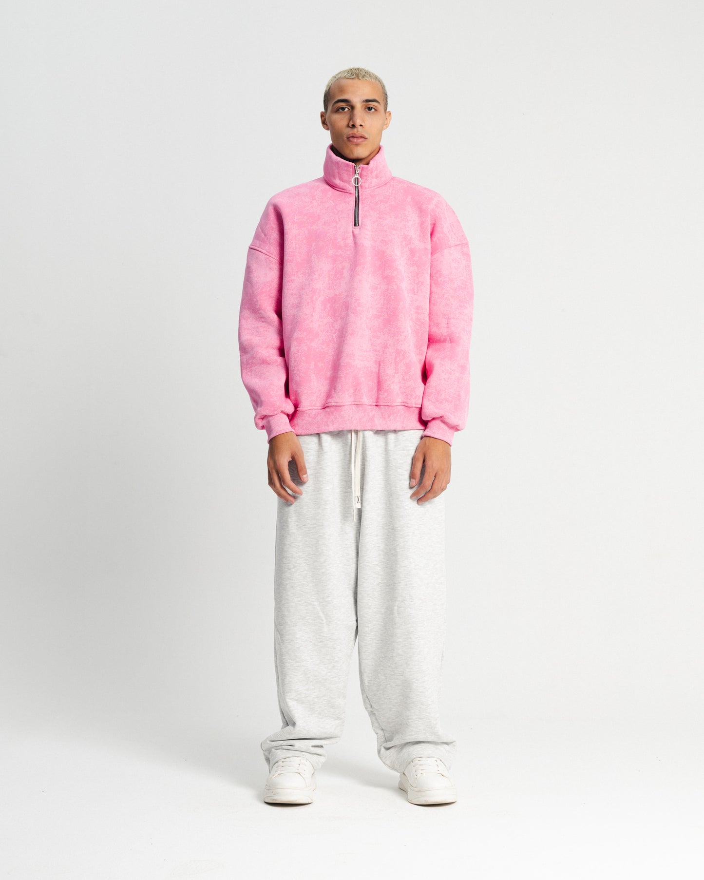 QUARTER-ZIP SWEATSHIRT Pink Washed