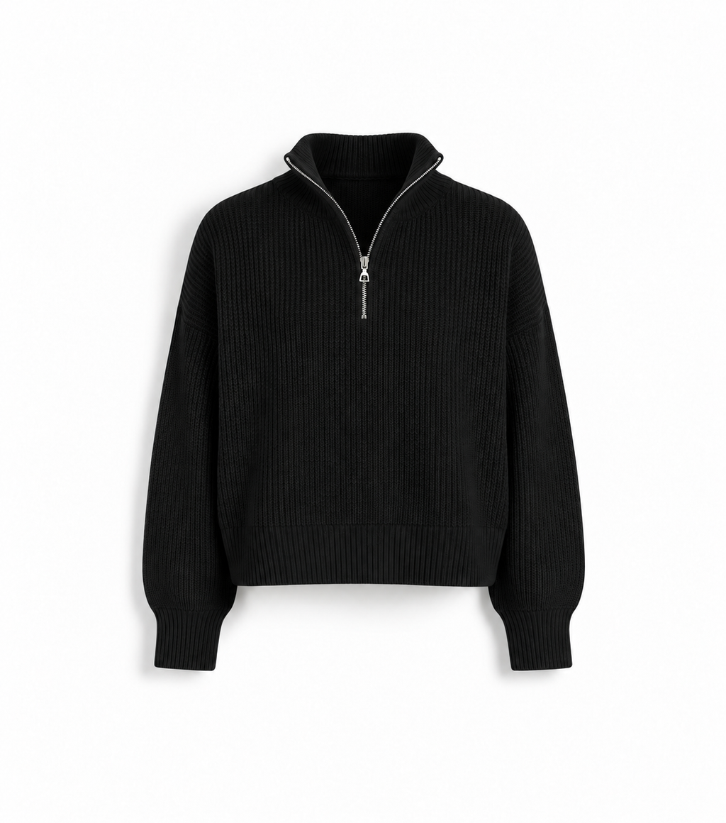 ALG Half-Zip Knit Sweater — Black on a white studio background