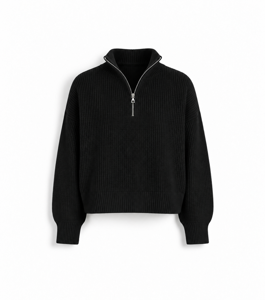 Half-Zip Knit Sweater — Black
