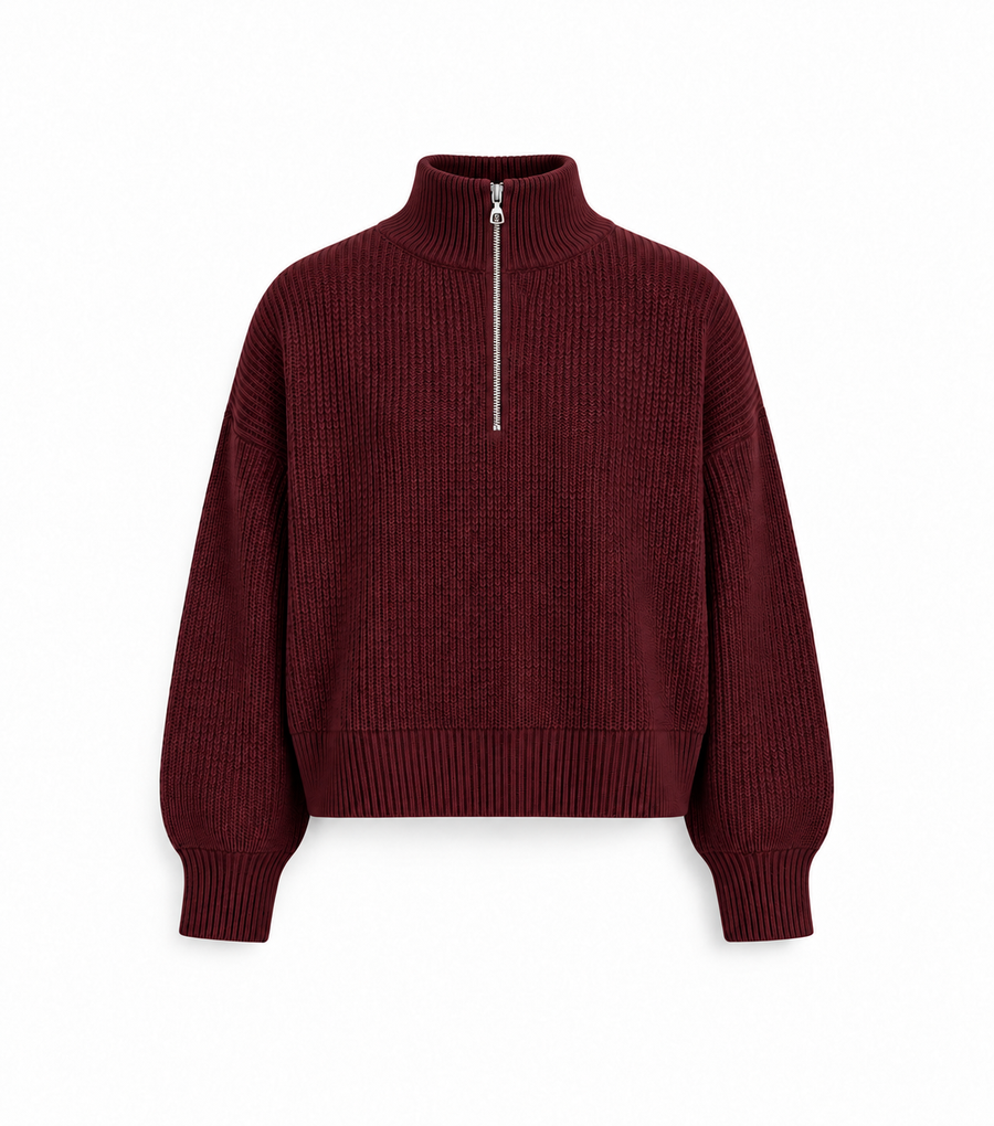 Half-Zip Knit Sweater — Burgundy