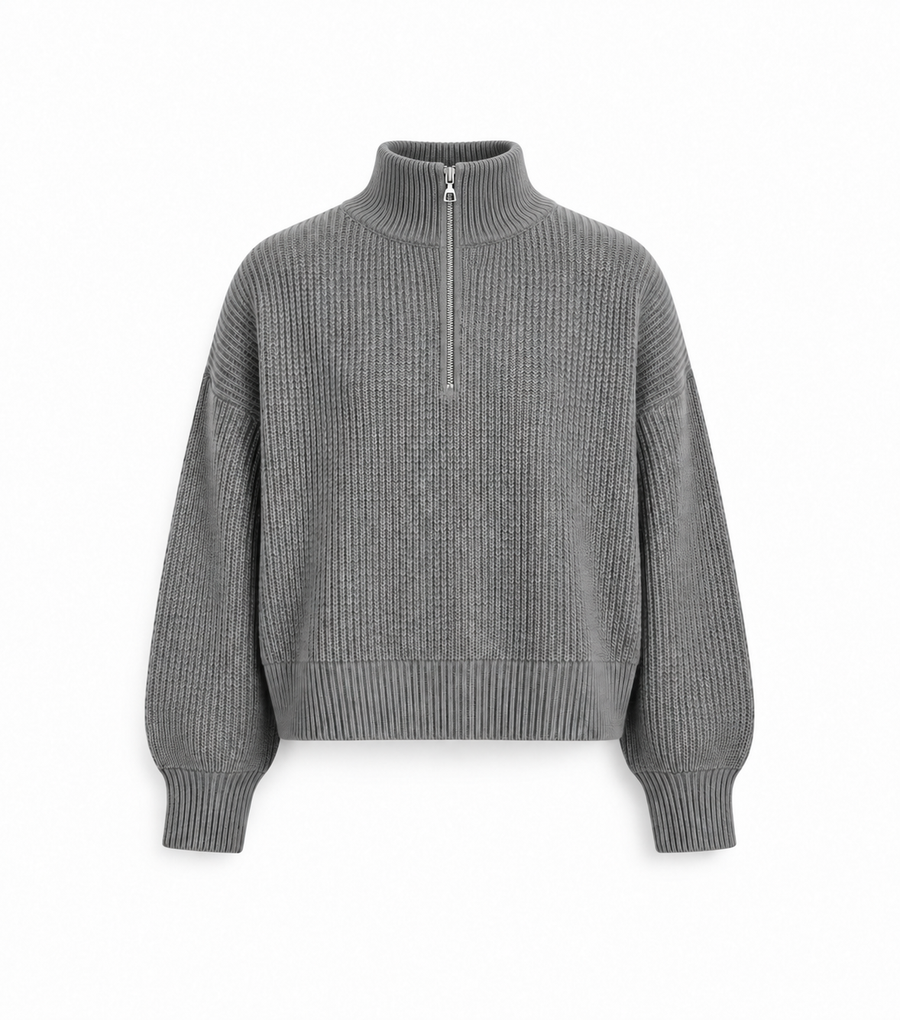 Half-Zip Knit Sweater — Grey