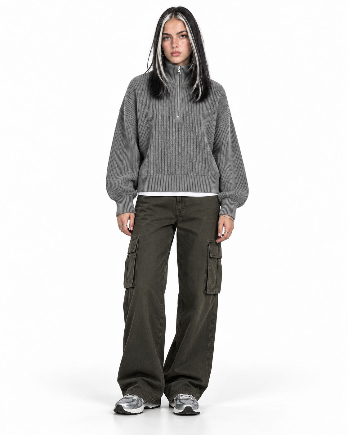 Half-Zip Knit Sweater — Grey