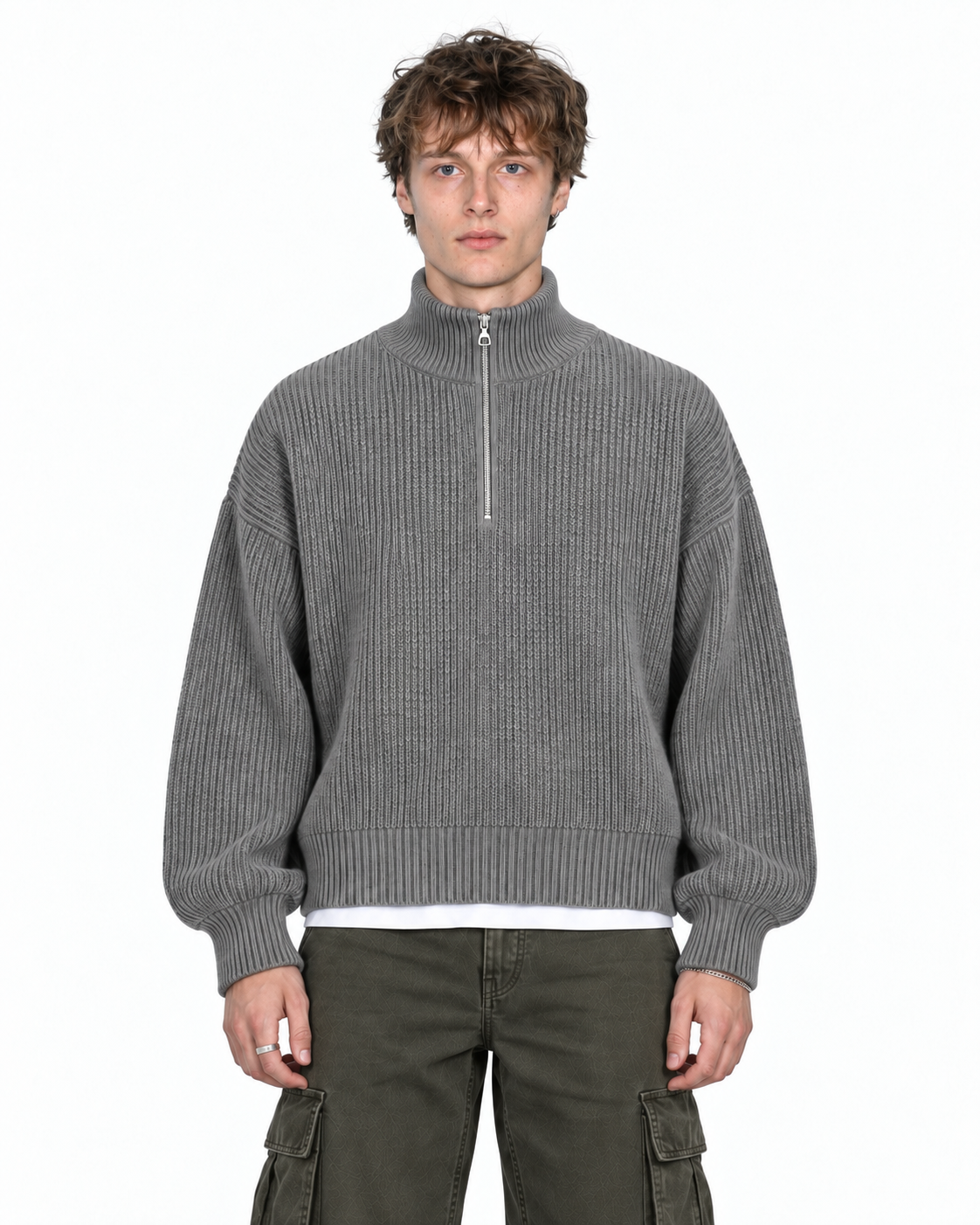Half-Zip Knit Sweater — Grey