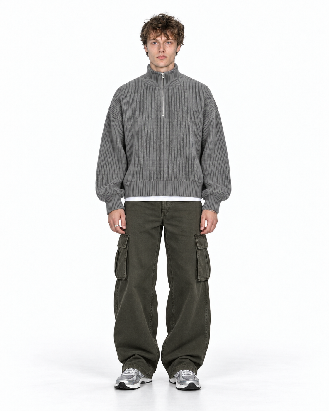 Half-Zip Knit Sweater — Grey