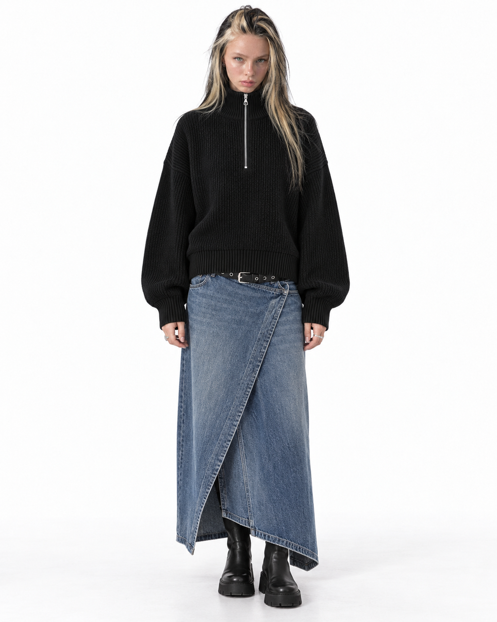 Half-Zip Knit Sweater — Black