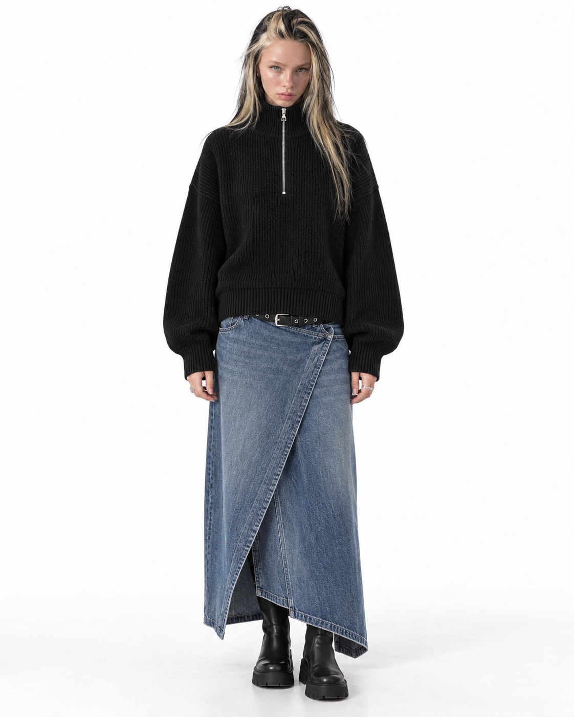 Half-Zip Knit Sweater — Black
