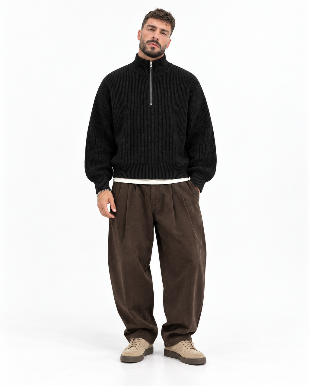 Half-Zip Knit Sweater — Black
