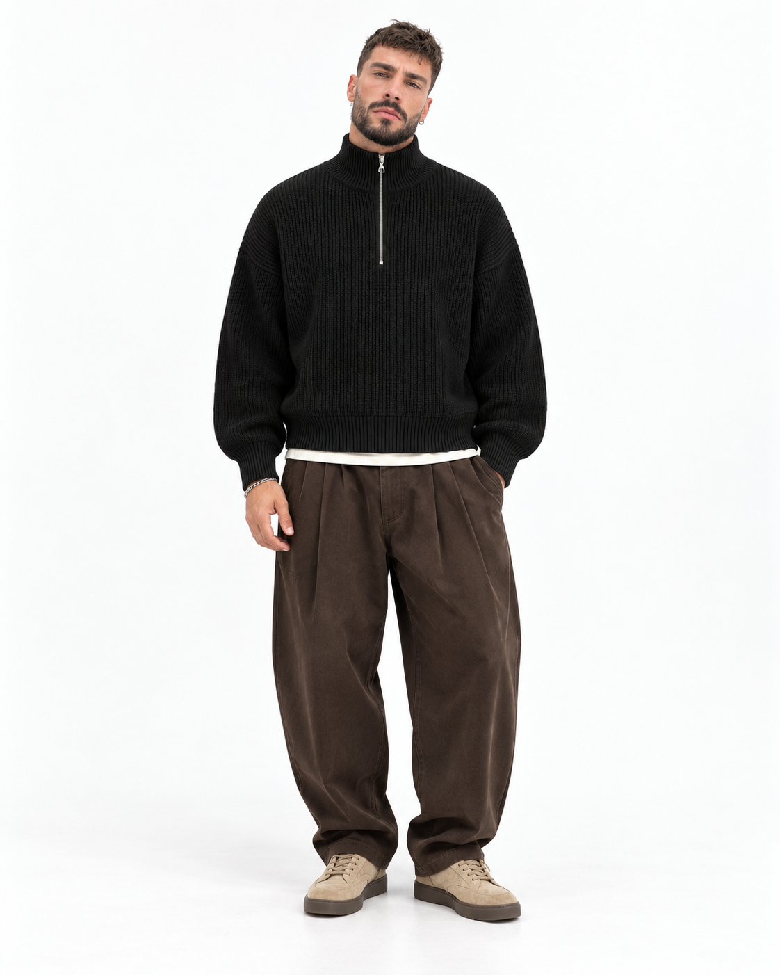 Half-Zip Knit Sweater — Black
