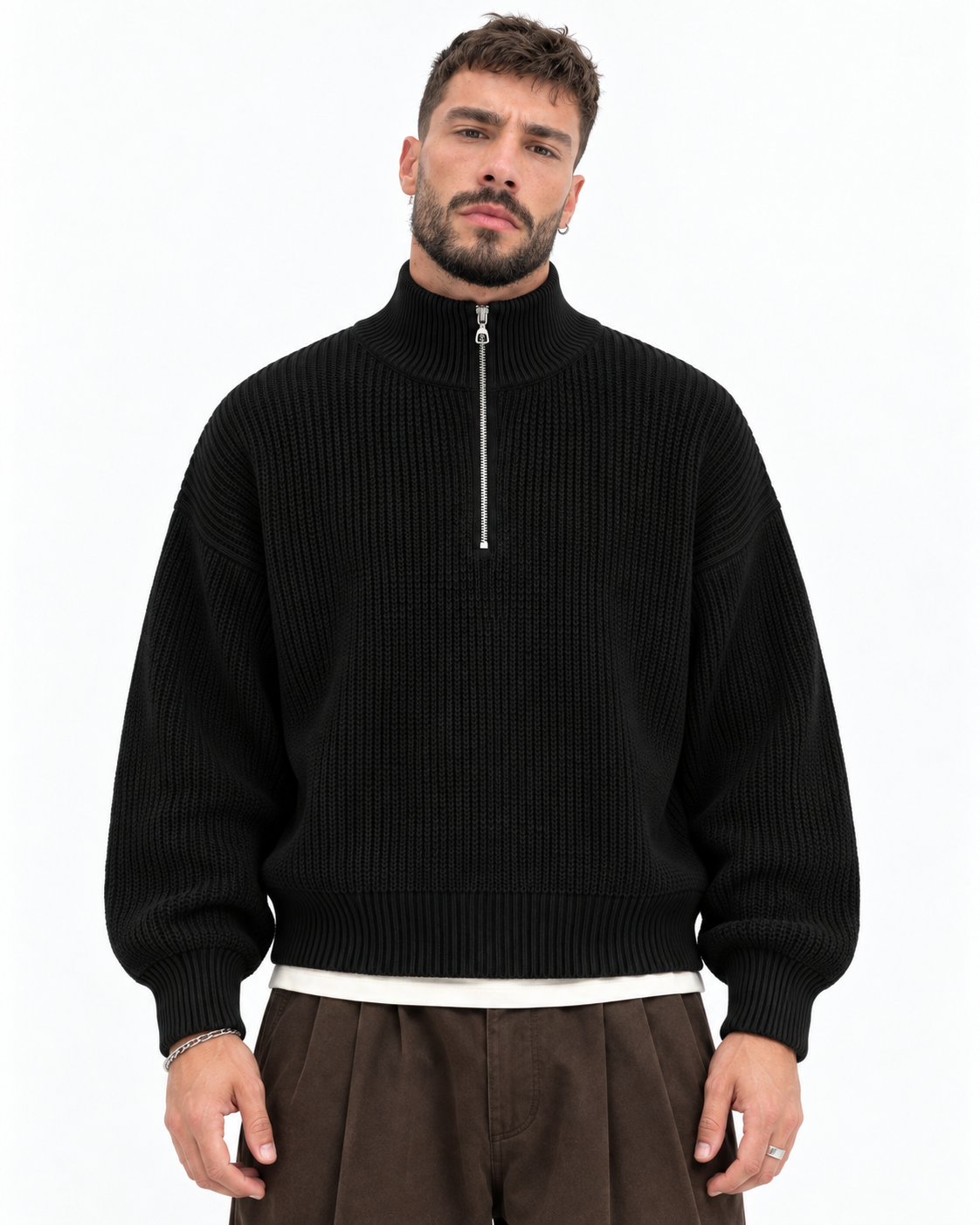 Half-Zip Knit Sweater — Black