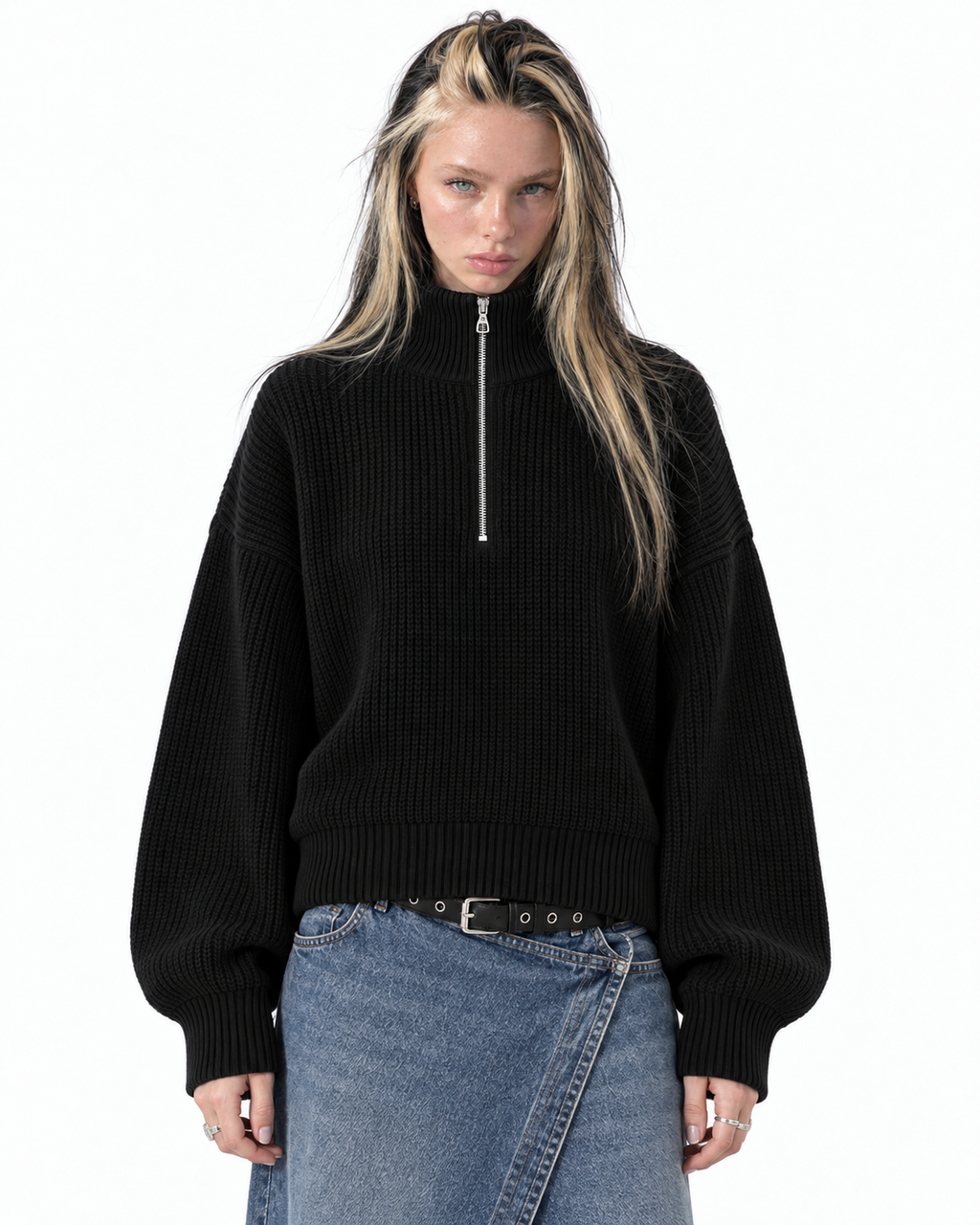 Half-Zip Knit Sweater — Black