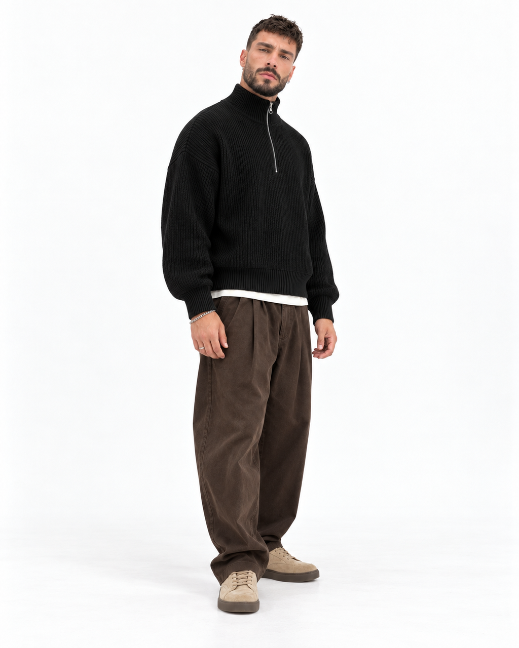 Half-Zip Knit Sweater — Black