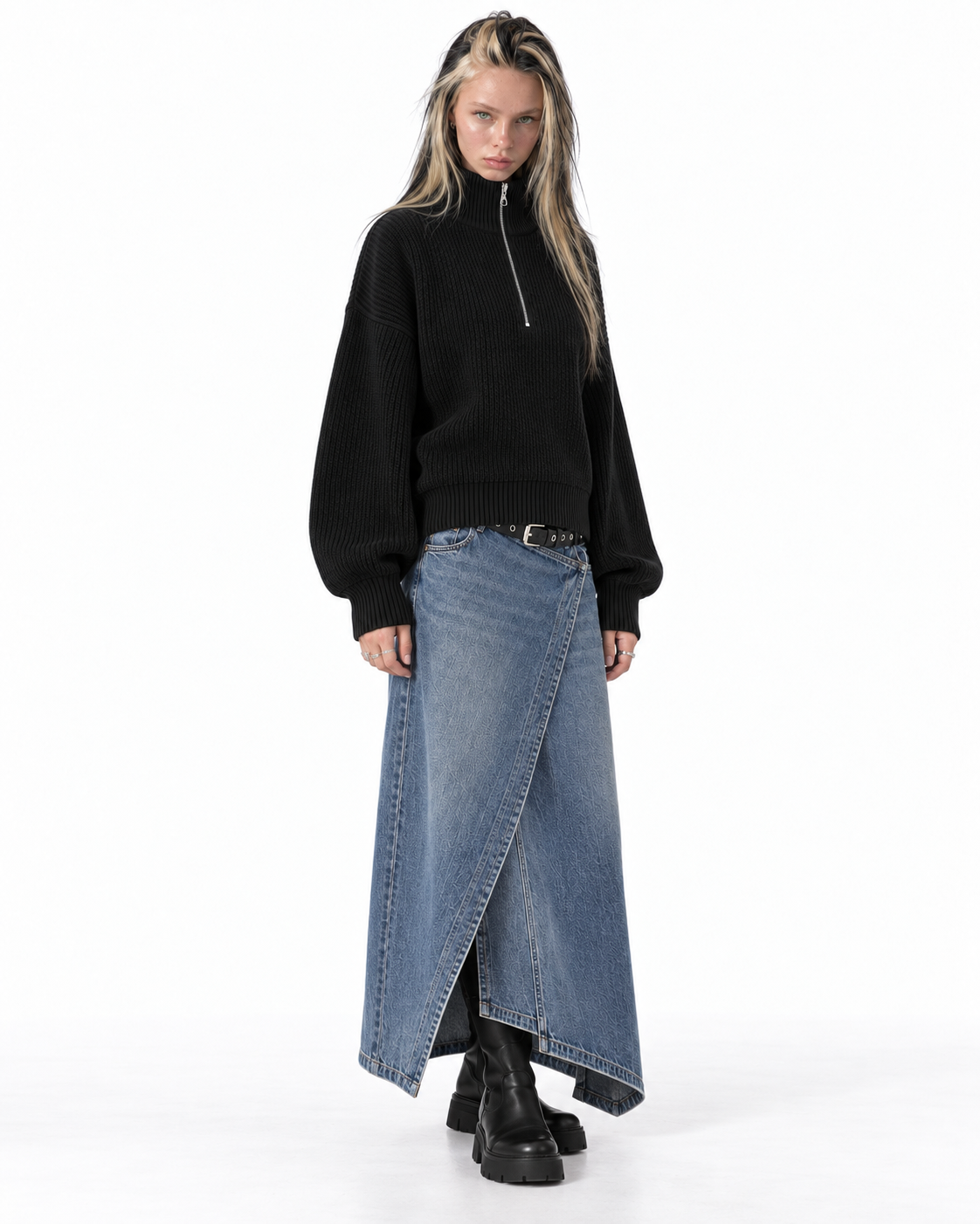 Half-Zip Knit Sweater — Black