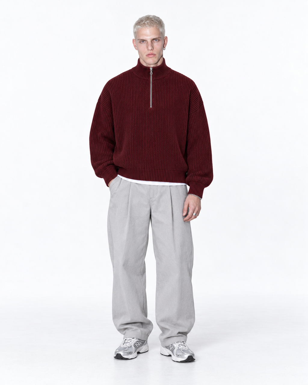 Half-Zip Knit Sweater — Burgundy