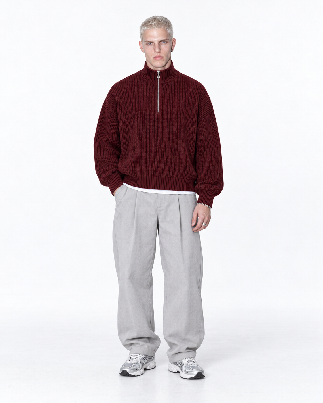 Half-Zip Knit Sweater — Burgundy
