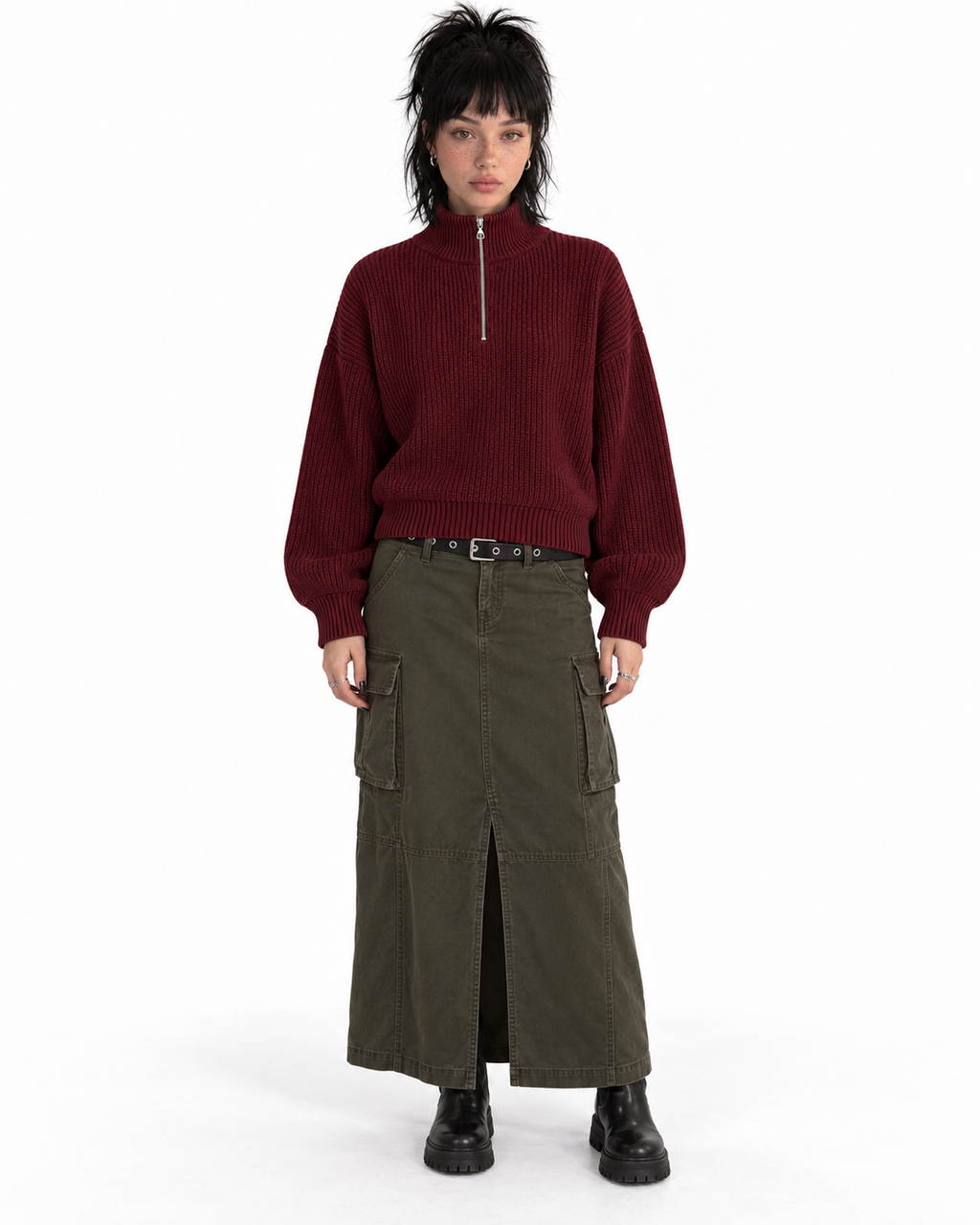 Half-Zip Knit Sweater — Burgundy
