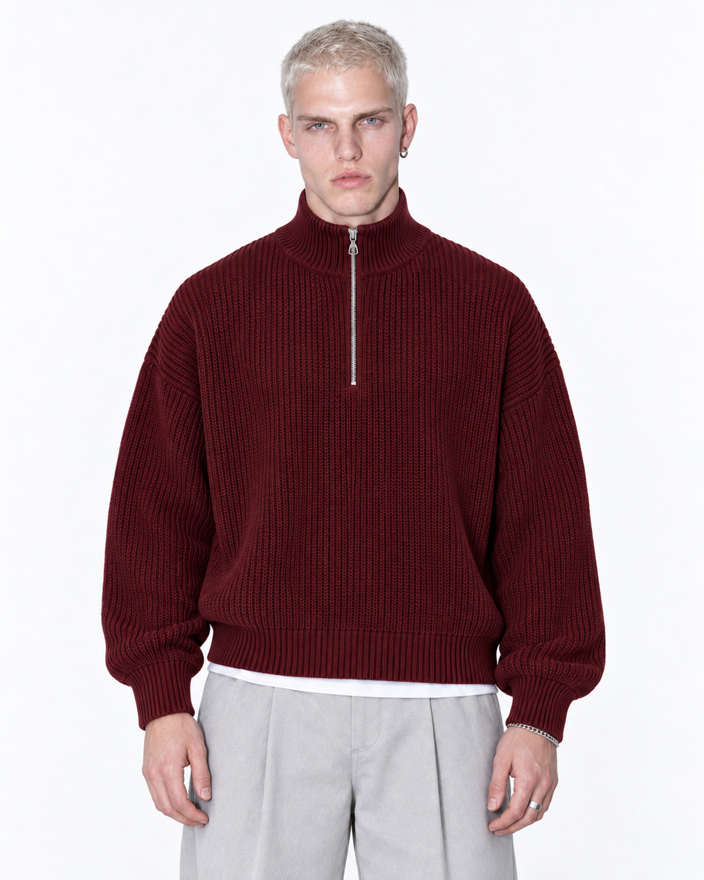 Half-Zip Knit Sweater — Burgundy