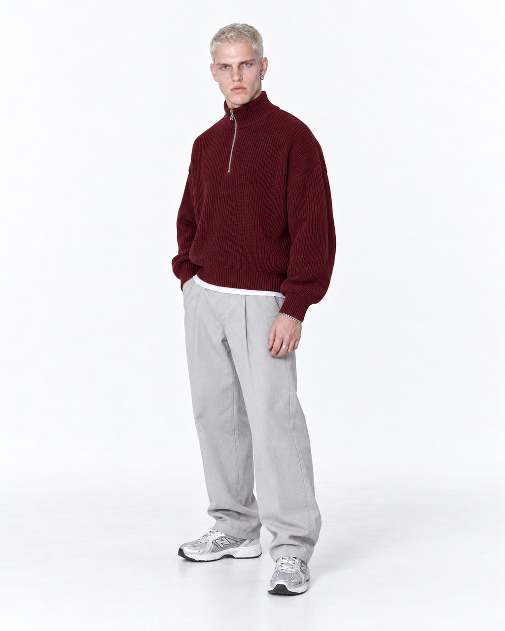 Half-Zip Knit Sweater — Burgundy