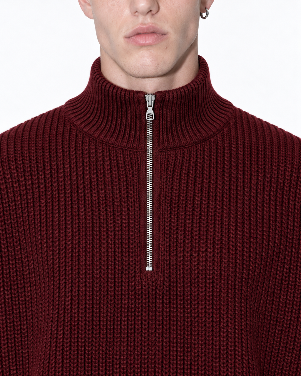 Half-Zip Knit Sweater — Burgundy