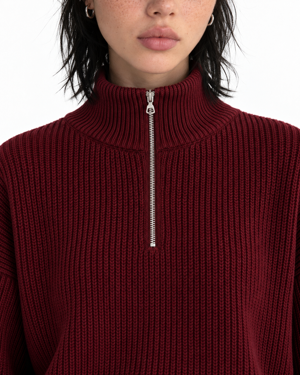 Half-Zip Knit Sweater — Burgundy