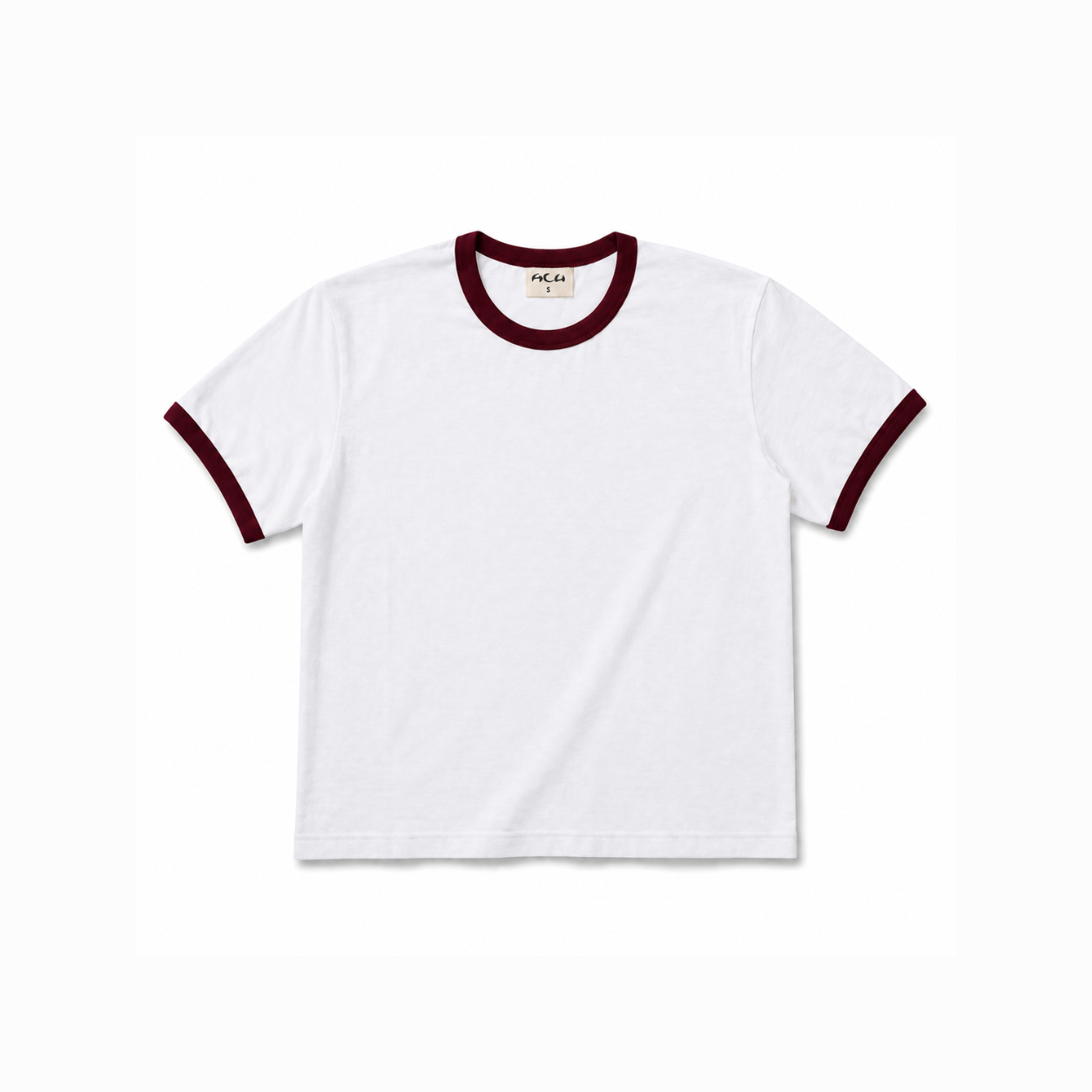 Ringer tee in white & burgundy